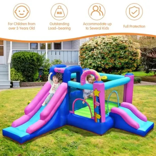 Bountech Inflatable Bounce Castle Dual Slides Jumping Bouncer w/ Climbing Wall image {3}