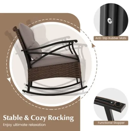 Costway 3 PCS Patio Rocker Set with 2-Tier Coffee Table & Soft Seat Back Cushions Outdoor image {5}