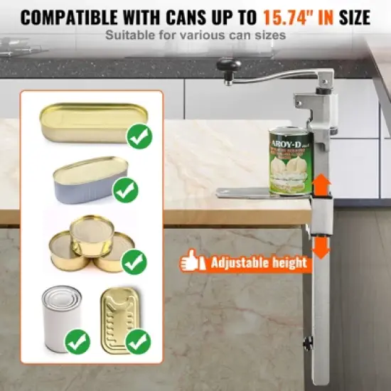 VEVOR Manual Can Opener, Sturdy Tabletop Can Opener for Big Cans, Durable with Stand, Height-Adjustable Professional Jar Opener image {3}