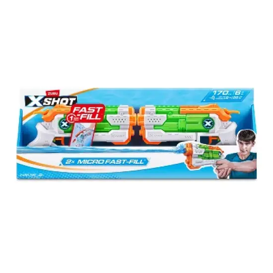 XSHOT Water Fast-Fill Micro Water Blaster Toy 2pk by ZURU: Manual ABS Blasters for Kids 5+ image {1}