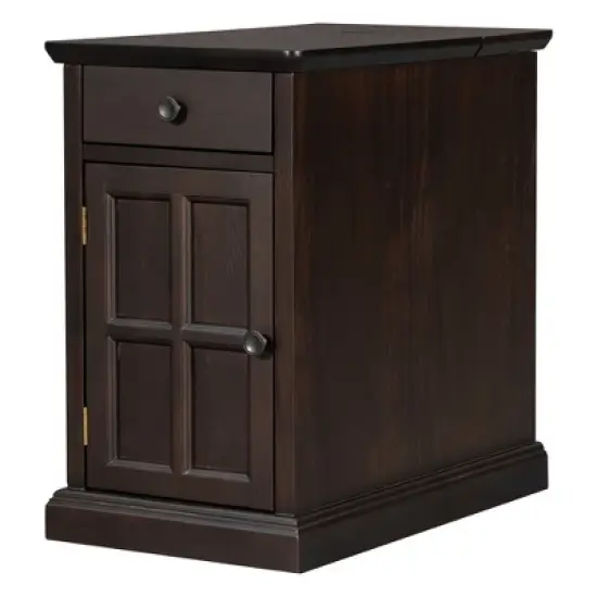 Classic Vintage End Table with USB Ports and a Multipurpose Drawer with Cup Holders - ModernLuxe image {3}