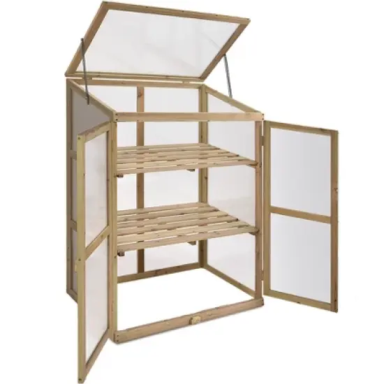 Costway Garden Portable Wooden GreenHouse Cold Frame Raised Plants Shelves Protection image {5}