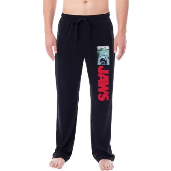 Jaws Mens' Classic Film Movie Title Logo Distressed Sleep Pajama Pants Black image {3}
