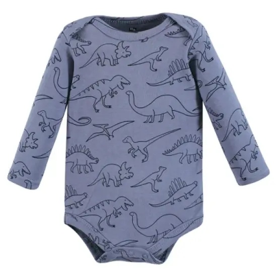 Hudson Baby Unisex Baby Cotton Long-Sleeve Bodysuits, Blue Green Dino image {4}