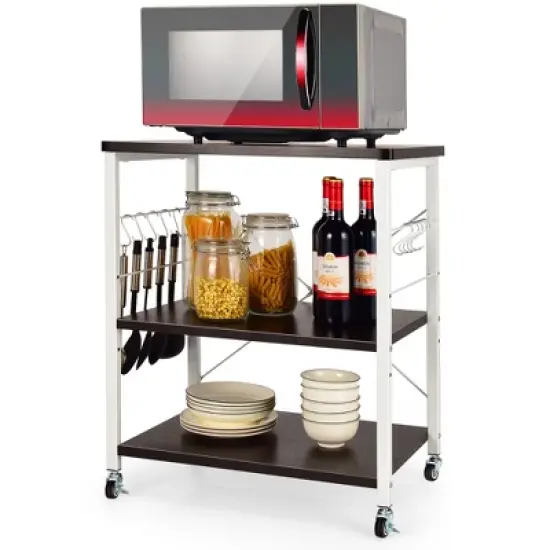 Costway 3-Tier Kitchen Baker's Rack Microwave Oven Storage Cart w/ Hook image {9}