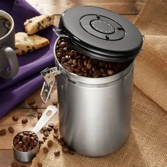 Bretani 24 oz Coffee Canister & Scoop Set - Stainless Steel Airtight Kitchen Storage Container for Coffee Beans and Grounds image {5}