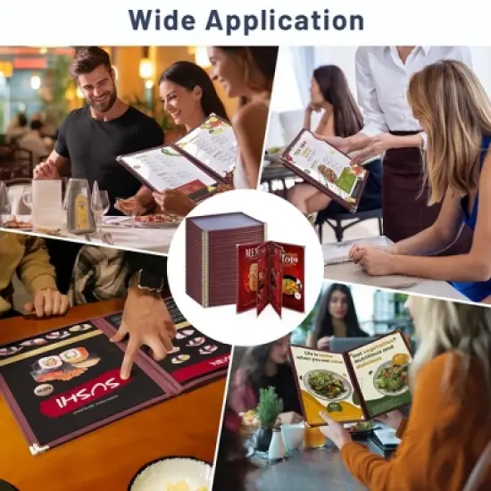 WeChef 30 Pack Menu Covers 8.5 x 11" Book Style Menu Holder 4 Pages 8 Views Restaurant Bar Burgundy image {7}