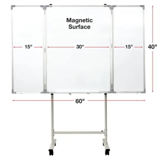Excello 40" x 60" Mobile, Folding Whiteboard on Wheels with Magnetic Surface and Flip-Out Marker Tray image {2}