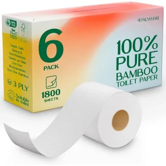 Palm Naki Bamboo Toilet Paper 3-Ply, 300 Sheets/Roll, Strong & Gentle, Tree-Free Septic-Safe image {9}