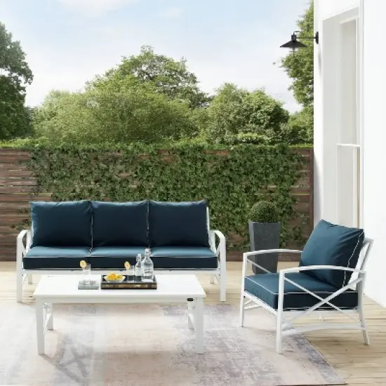 Kaplan 3pc Outdoor Sofa Set with Sofa & Arm Chair with Coffee Table - Navy - Crosley image {6}