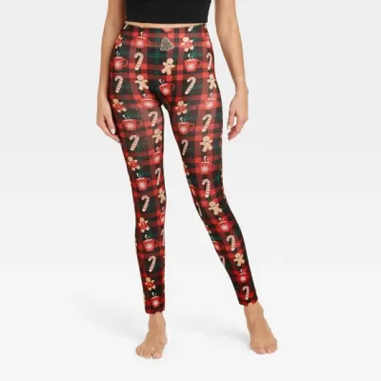 Women's Holiday Plaid Seamless Fleece Lined Leggings - Wondershop&trade; Black/Red image {2}