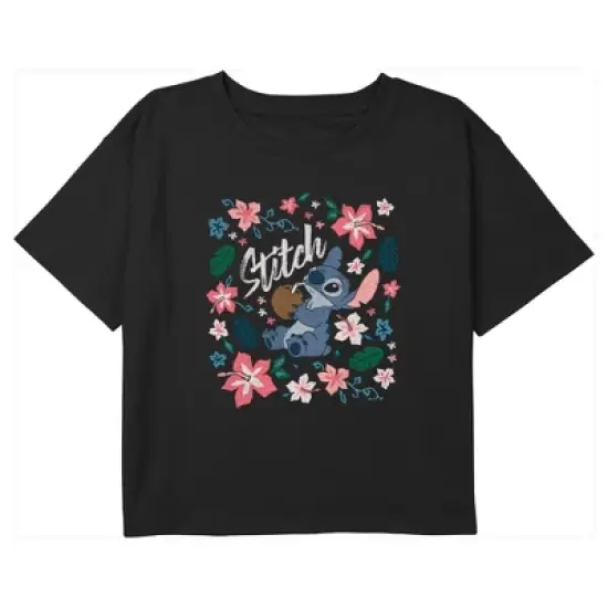 Girl's Lilo & Stitch Floral Poster Crop T-Shirt image {2}