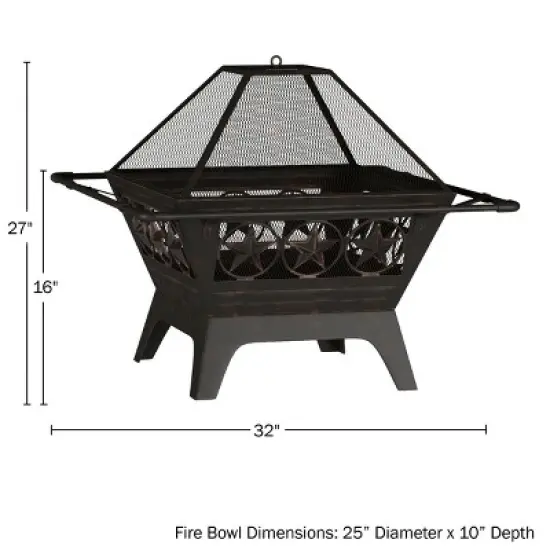Nature Spring Outdoor Woodburning Star Fire Pit - 32" Square, Black image {2}