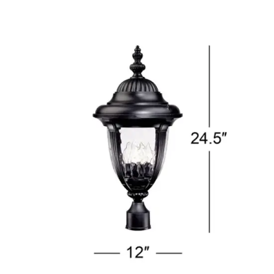 John Timberland Bellagio Vintage Rustic Outdoor Post Light Textured Black 24 1/2" Clear Hammered Glass for Exterior Barn Deck Post Light House Porch image {2}