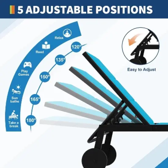 3 Piece Outdoor Chaise Lounge Chair Set, Patio Pool Chairs with Backrest, Wheels, Outdoor Furniture with Side Table for Deck, Garden, Beach image {2}