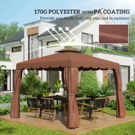 Resenkos Canopy Replacement Cover, Gazebo Canopy Top Replacement, 9.8'x9.8' Gazebo Replacement Canopy, Coffee Brown image {2}