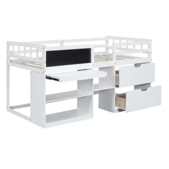 Twin Size Low Loft Bed with Rolling Desk, Shelves and Drawers - ModernLuxe image {3}