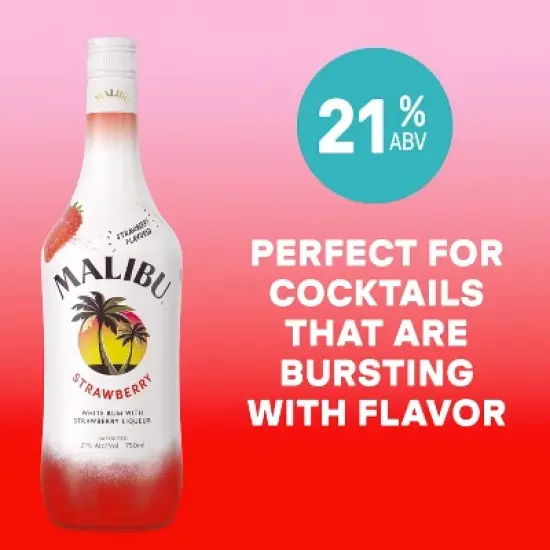Malibu Strawberry Flavored White Rum - 750ml Bottle image {2}