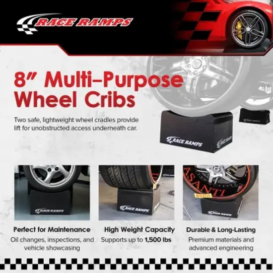 Race Ramps 8 Inch Wheel Cribs for Car Maintenance and Display, Lightweight, Non-Scratch, Ideal for Oil Changes and Garage Use, RR-WC-8 image {1}