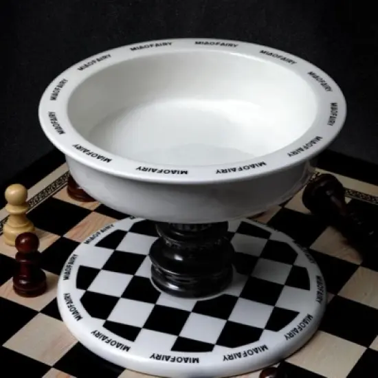 FairyLand&trade; - Elevated Ceramic Pet Bowl &ndash; Black & White Chess Design, Anti-Slip, Ergonomic Raised Feeder (6.9" Wide, 5.2" Tall) image {7}