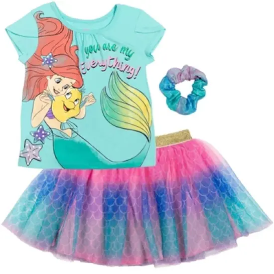Disney Moana Princess Frozen Rapunzel Jasmine Belle Girls T-Shirt Tulle Skirt and Scrunchie 3 Piece Outfit Set Little Kid to Big Kid image {13}