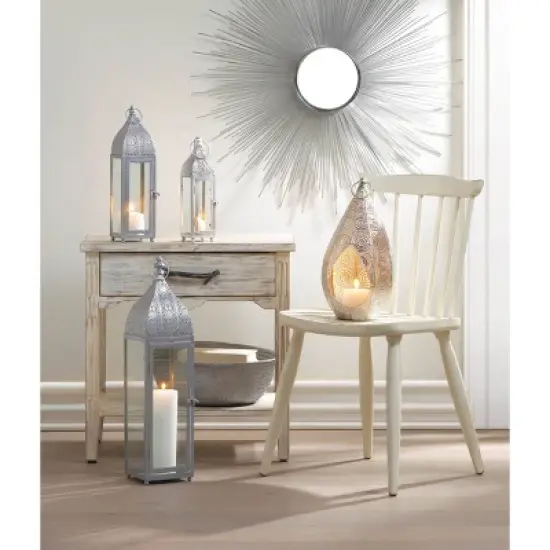 11.75" Metal Ornate Outdoor Lantern Silver - Zingz & Thingz: Candle Spike, Indoor/Outdoor Use, Baked-On Paint Finish image {2}