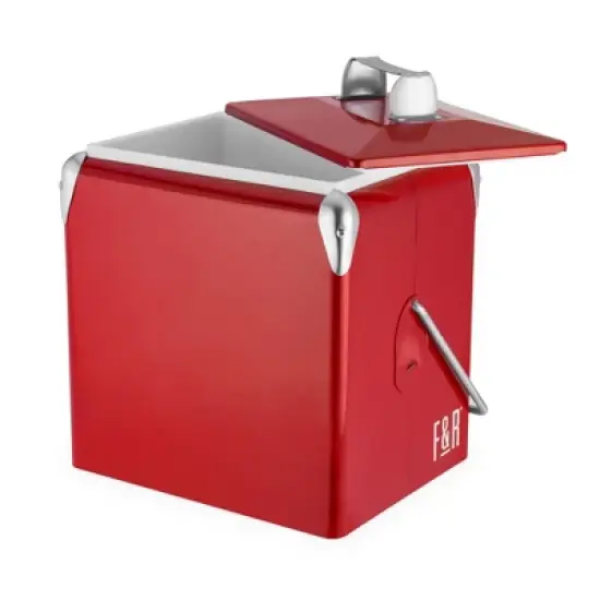 Foster & Rye Red Stainless Steel Cooler, Plastic Lined, Vintage Style Beer and Wine Cooler, Portable Beverage Chiller and Ice Chest, Set of 1 image {3}