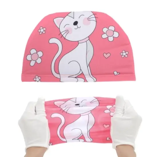 Unique Bargains Kid's Polyester Cat Pattern Swim Cap Rose Red White 1 Pc image {4}