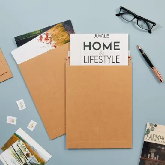 Juvale 25-Pack Stay Flat Rigid Mailers 9x11.5 with Self Adhesive Seal, 450 GSM Sturdy Brown Cardboard Envelopes image {2}