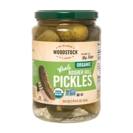 Woodstock Foods Organic Whole Kosher Dill Pickles - Case of 6/24 oz image {1}