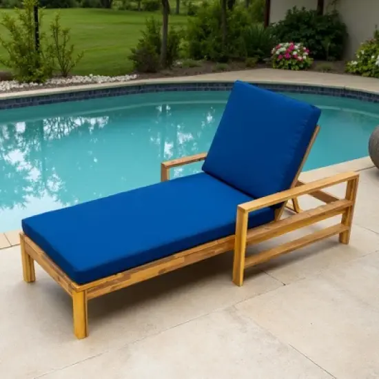 Outdoor Patio Acacia Wood Daybed Lounge Chair with Adjustable Backrest image {13}