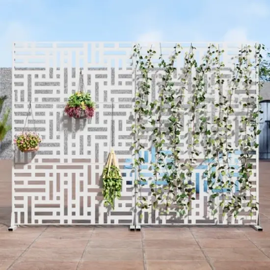 1-Piece 46.8 In. W x 71.37 In. H Brown Outdoor Metal Screen Decorative Art Panel,Outdoor Garden Screen image {5}