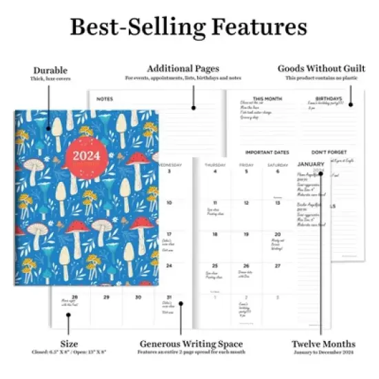 TF Publishing 2024 Monthly Planner 8"x6.5" Mushroom image {4}