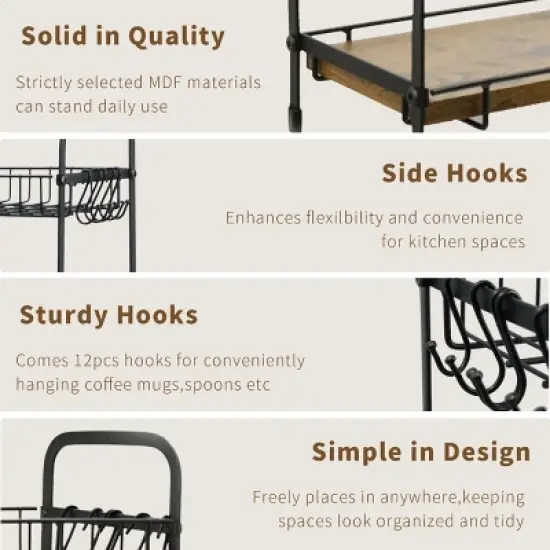 Artloge 2 Tier Mug Cup Holder Stand Coffee Bar Station Organizer Cup Drying Rack with 12 Hooks for Home Bar, Kitchens, Coffee Shop image {4}