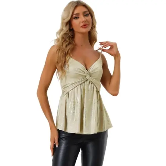 Allegra K Women's Sleeveless Deep V Neck Shimmer Metallic Peplum Party Cami Top image {5}