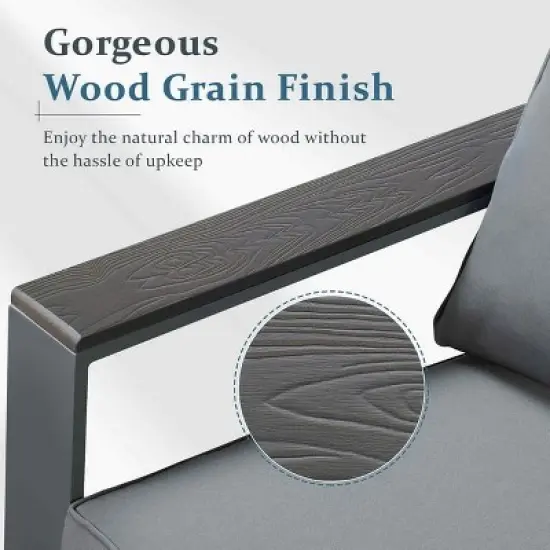 Heynemo 2-Seat Aluminum Outdoor Patio Loveseat Furniture Set With Faux Wooden, Aluminum Sofa Chair Conversation Furniture With Cushions image {5}