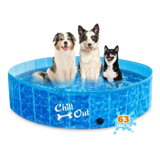 Allforpaws Foldable Dog Pool, Dog Swimming Pool for Outdoor Summer , Blue image {11}