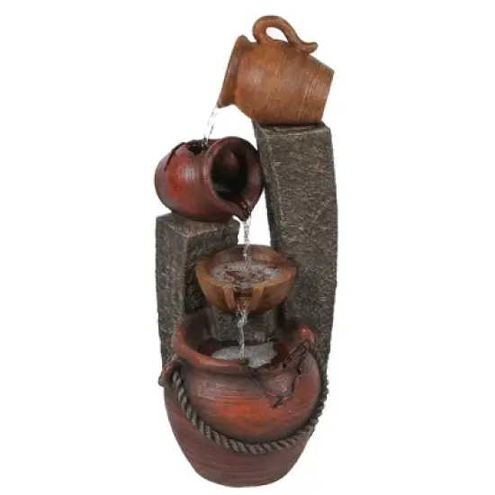 LuxenHome 32" Water Fountain Outdoor with Lights, Cascading Pitchers Pot Outdoor Fountains and Waterfalls Brown image {9}