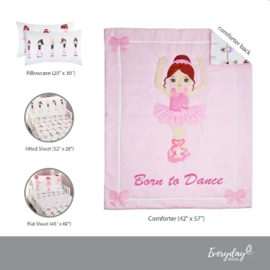 EVERYDAY KIDS 4 Piece Toddler Bedding Set -Born to Dance Ballerina- Includes Comforter, Flat Sheet, Fitted Sheet and Reversible Pillowcase image {10}