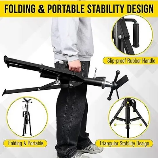 V-Head Pipe Jack Stand, 2500LB Load Capacity with Folding Legs, 28"-52" Adjustable Height ，for Welding, Pipe Threading, Red image {5}