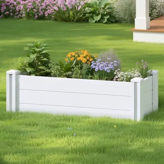 Lirago 35.4"x11.8"x11.8" White PVC Modular Garden Fence Panel Durable Easy to Install Soil Improvement Solution image {7}