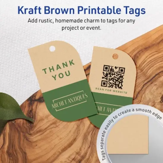 Avery Leaf Printable Tags, 2" x 3-1/2", Kraft Brown, 80 Total image {2}