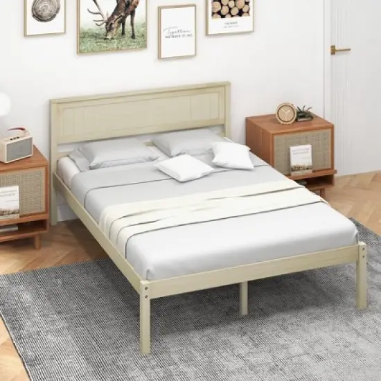 Costway Full/Queen/Twin Size Wooden Platform Bed Frame with Headboard Mattress Foundation Natural image {1}