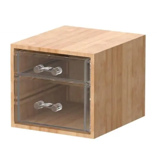 Bamboo Makeup & Jewelry Organizer with 2 Clear Acrylic Drawers, Nonslip Cosmetic Storage Box, Durable Organizer for Cosmetics, Skincare, & Jewelry image {3}