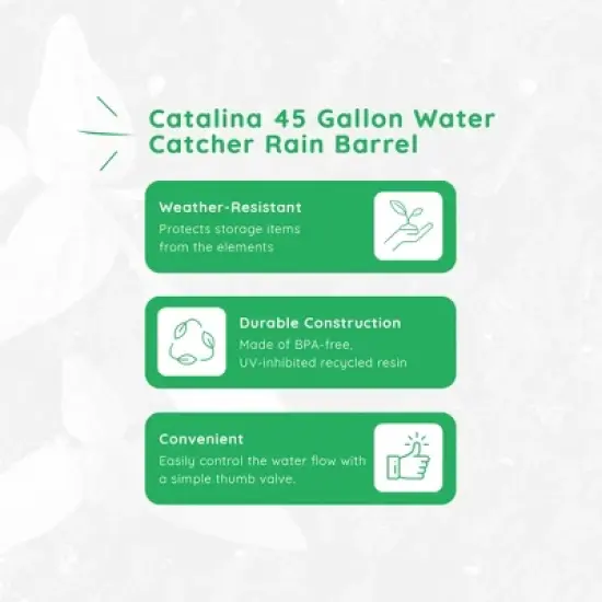 FCMP Outdoor Catalina 45 Gallon Rain Catcher Barrel w/ Hose, Black image {1}