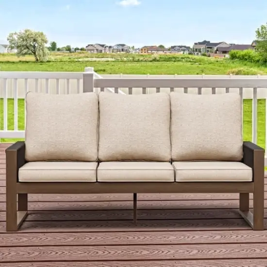UPTIOT 3-Seat Patio Wooden Sofa With Cushions image {3}