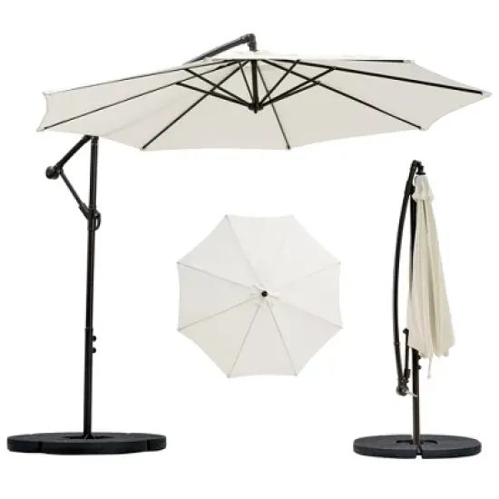 VECELO 10ft Offset Hanging Patio Umbrella with UV Protection Waterproof for Outdoor/Garden/Lawn, 8 Sturdy Ribs, Handy Crank&Cross Base, Red/Tan/White image {19}