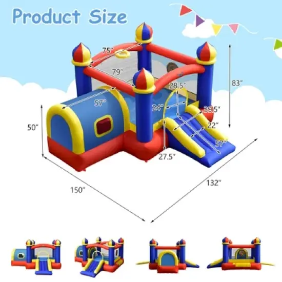 Costway Inflatable Castle Kids Bounce House w/ Slide Jumping & Playhouse Blower Excluded image {3}