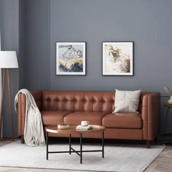 Pondway Contemporary Faux Leather Tufted 3 Seater Sofa - Christopher Knight Home image {1}