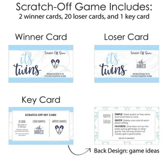 Big Dot of Happiness It's Twin Boys - Blue Twins Baby Shower Game Scratch Off Cards - 22 Count image {3}